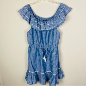 J. CREW Chambray Off Shoulder Ruffle Dress